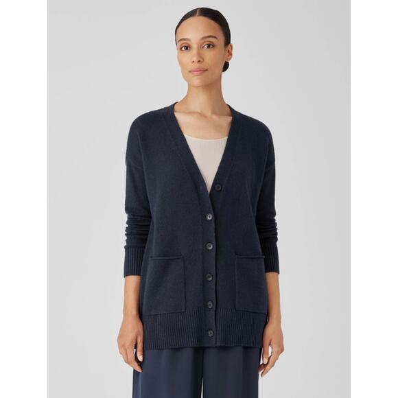 Eileen Fisher Cotton Recycled Cashmere Cardigan - Large - Picture 2 of 8